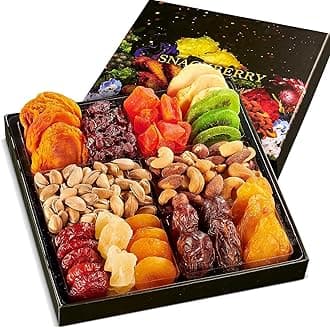 Dried Fruit & Nuts Gift Basket Arrangement Platter, Gourmet Food Snack Box, For Christmas, New Years, Birthday Care Package, Healthy Kosher - Her Him - 12 Snackberry Assortment (2-Pack)