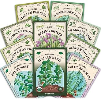 Seedboy Organic Non GMO 10 Herb Variety Pack: Basil, Cilantro, Mint, Oregano, Parsley, Thyme, Chives, Dill, Sage, Rosemary for Planting Indoor and Outdoor, USDA Certified (10 Herb Variety Pack)