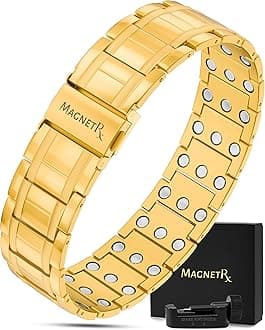MagnetRX® 3x Strength Magnetic Bracelets for Men – Effective Magnetic Mens Titanium Bracelet – Premium Fold–over Clasp & Adjustable Length with Sizing Tool & Gift Box (Gold)