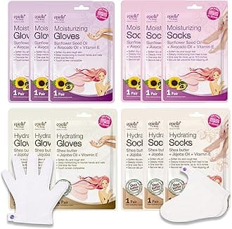 Epielle Hydrating & Moisturizing Hand & Foot Masks, Relieve and Soften Dry, Rough Skin, Self Care Gifts for Women, Spa Kit, Easter Basket Stuffers, 6 Moisturizing Gloves & 6 Moisturizing Socks