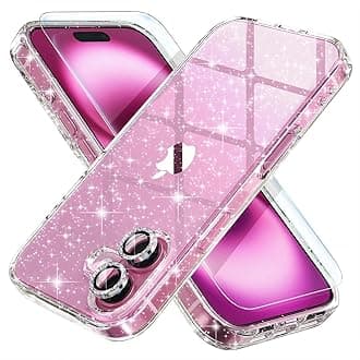 Choiche Compatible for iPhone 16 Plus Case Women Phone Case, Cute Bling Sparkly, Military Grade Drop Protection, 2 Diamond Camera Lens Covers, 2 Tempered Glass Protectors, 6.7 inch (Glitter Clear)