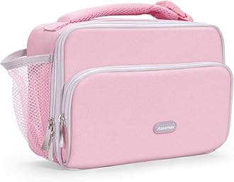 AmersunKids Lunch Box, Insulated School Lunch Bag with Padded Liner Keep Food Warm Cold for Long Time,Water-resistant Thermal Travel Office Lunch Cooler for Girls Boy-2 Pocket,Sand Pink