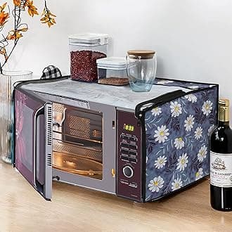 Glassiano White Flower Printed Microwave Oven Cover for LG 28 Litre Convection Microwave Oven MC2846SL Silver