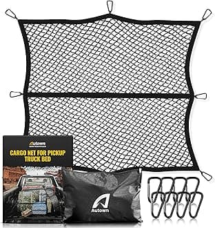 AUTOWNCargo Net for Pickup Truck Bed - Stretchable 4'x4' to 7'x7', High Elastic Fine Mesh 1''x1'' with 8 Metal Carabiners - Ideal for ATV, SUV, UTV, Truck and Boat Use (Single Layer)