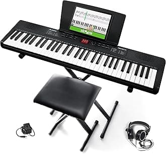 Melody 61 MK4 Keyboard Piano for Beginners with 61 Keys, Speakers, Stand, Bench, Headphones, Tablet/Sheet Music Stand, 300 Sounds and Music Lessons