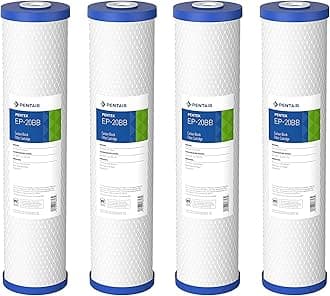 Pentair Pentek EP-20BB Big Blue Carbon Water Filter, 20-Inch, Whole House Carbon Block Replacement Cartridge with Bonded Powdered Activated Carbon (PAC) Filter, 20" x 4.5", 5 Micron, Pack of 4