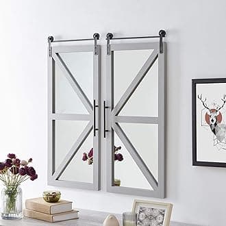 FirsTime & Co. Gray Carriage Farmhouse Barn Door Mirror 2-Piece Set, American Designed, Gray, 14 x 2 x 34 inches (per Each) (70298)
