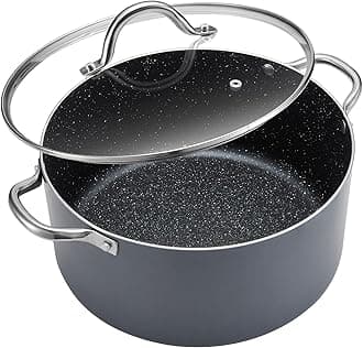 BEZIA 10 Quart Cooking Pot, Large Non Stick Induction Stock Pot with Lid, All Stove Compatible, 10 QT Aluminum Soup/Stew Pot For Large-batch Cooking, Grey