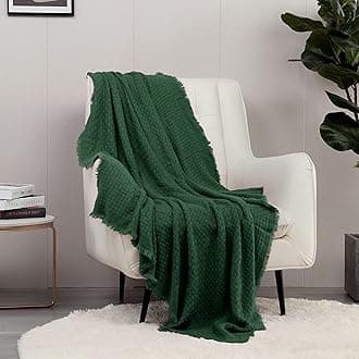 CREVENT Farmhouse Boho Knitted Throw Blanket for Couch Sofa Chair Bed Home Decoration, Soft Warm Cozy Light Weight Textured Cover for Spring Summer Fall (127cmX152cm Christmas Green)