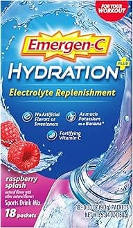 Emergen-C Hydration+ Sports Drink Mix With Vitamin C (18 Count, Raspberry Flavor), Electrolyte Replenishment, 0.33 Ounce Powder Packets