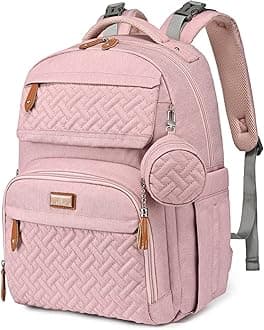 Diaper Bag Backpack, BabbleRoo Unisex Baby Bags with Changing Pad, Pacifier Case & Stroller Straps, Multifunction Waterproof Travel Back Pack for Boys Girls (Pink), Pink, Large