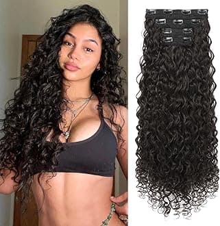 LONAI 4PC Clip in Hair Extensions, 100％ Pure Protein Silk Curly Hair Extension for Women, 26 Inch Long Soft Natural Hair Extensions-Dark Chocolate Brown
