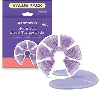 Lansinoh Breast Therapy Packs, Hot and Cold, 4 Pack | Includes 2 Soft Covers | Postpartum Essentials | Relieves Nipple Pain | Breastfeeding Aid
