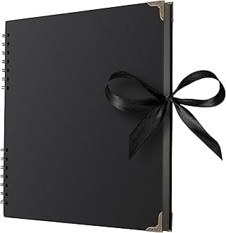 Bstorify Square Large Black Scrapbook Photo Albums 80 Pages (28 x 28 cm) Thick Kraft Paper Scrap Book, Memory Book, Ribbon Closure. Ideal for Your Scrapbooking, Art & Craft Projects (Black 28 x 28 Cm)