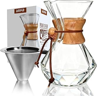 AGOGO Pour Over Coffeemaker Set Classic Series with Filter Diamond Shape 8 Cups