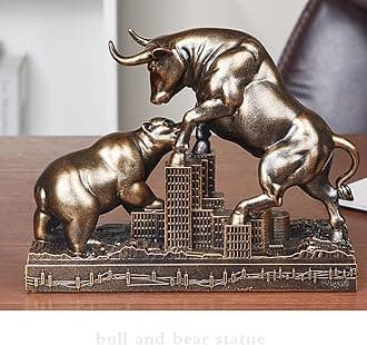 AETVRNI Bull and Bear Statue Wall Street Bull Statue - Ideal Stock Market Gift for Men Office Decoration Wall Street Bull Vs Bear Home Décor Stock Market,Bronze