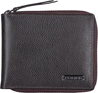 PoliceDrum New Mini Zip Around Men's Leather Wallet (Brown)