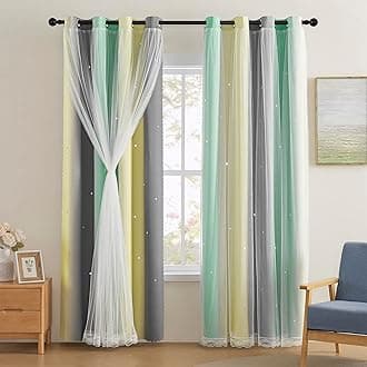 XiDi Yellow & Rainbow Curtains for Kids & Girls Room - Blackout, Grey & Green 34x63 Inch Long