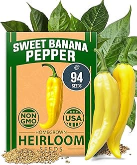 HOME GROWN Banana Pepper Seeds 94+ Heirloom Non GMO Seeds for Planting, High Germination, Sweet & Mild Peppers, Indoor Outdoor Garden, Perfect for Slicing & Pickling, High Yield (Capsicum annuum)
