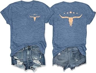 Womens Western Graphic Cowgirls Shirt Rodeo Print Tops Short Sleeve Cowboy Tops