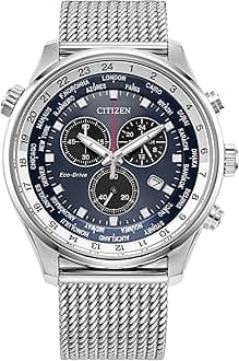 Men's Sport Luxury Eco-Drive Chronograph Watch, 12/24 Hour Time, Date, 100 Meters Water Resistant, Stainless Steel