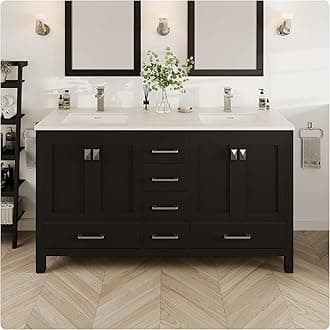 Eviva London 60 Inch Double Vanity - Espresso Double Sink with Carrara Marble Top & Soft-closing Drawers