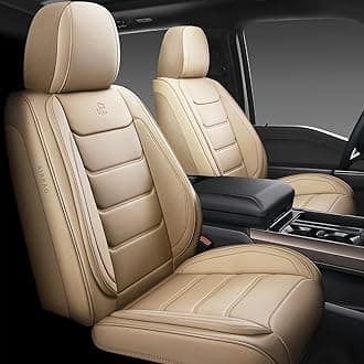 Full Coverage Faux Leather Car Seat Covers Universal Fit for Cars,Trucks,Sedans and SUVs with Waterproof Leatherette in Automotive Seat Cover Accessories (Beige, Front Pair)