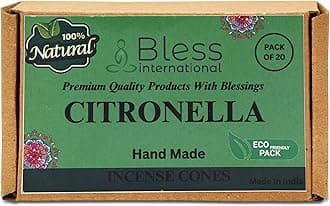 Bless International Citronella 100%-Natural-Incense-Cones Handmade-Hand-Dipped The-Best-scents 20 Count (Citronella)