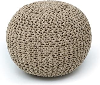 The Home Talk Hand Knitted Cotton Pouf | Ottoman | Footrest - Bean Bag, Floor Chair - Great for The Living Room, Bedroom and Kids Room - Small Furniture (18"x18"x14" - Beige)