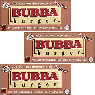 Bubba Burger Original Beef Burgers- Six Gluten Free Burgers Made From Only 100% ground USDA Choice beef chuck- No Trimmings or Preservative- Ready Set Gourmet Donate a Meal Program- 3 Pack (32oz Each)