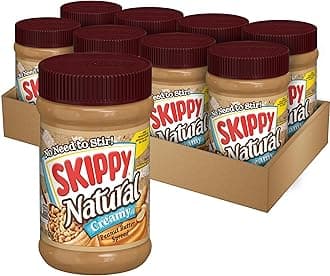 SKIPPY Natural Peanut Butter Spread, Creamy, 7 g protein per serving, 15 oz. (8 Pack)