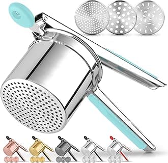 Premium Large 15oz Potato Ricer, Heavy Duty Professional Stainless Steel Potato Masher and Ricer Kitchen Tool, Press and Mash Kitchen Gadget - Turquoise