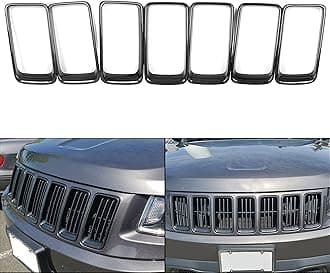 ECOTRIC Front Grill Trim Insert Ring Compatible with 2014-2016 Jeep Grand Cherokee (7pcs) Grille Gloss Black ABS