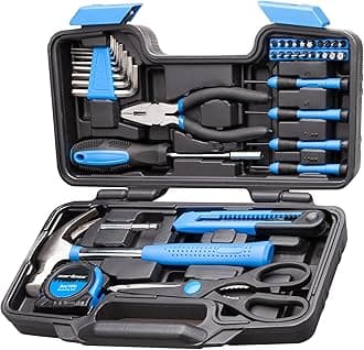 CARTMAN 39-Piece Home Tool Set Kit, Essential Household Hand Tools with Plastic Storage Case Blue