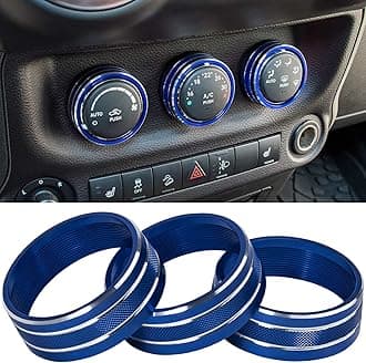 Audio Air Conditioning Button Cover Decoration Twist Switch Ring Trim for Jeep Wrangler JK JKU Patriot 2011-2018, Compass 11-16, Liberty 08-12, Dodge Challenger 08-14 Interior Accessories (Blue)