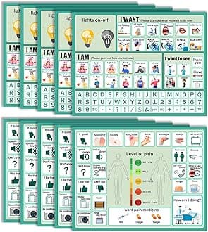 SADIKALO 10Pcs Nonverbal Communication Board Waterproof Aphasia Patient Communication Tools Durable Non Verbal Communication Device Cards for Nonverbal Adults, Kids