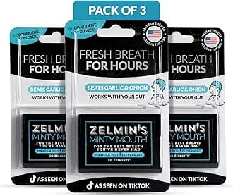 Zelmin's Minty Mouth Breath Freshener - (3 Pack) Long Lasting Bad Breath Treatment for Adults, Instant Freshness Helps with Dry Mouth, Natural Breath Mints for Travel, Alcohol-Free, Keto, Gluten-Free