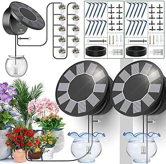 Solar Automatic Drip Irrigation System Kit, Auto Watering Kit for DIY Garden Watering System with 9 Timing Modes and Anti-Siphon Set，Indoor/Outdoor Garden, Balcony & Patio Irrigation System 2 Pack