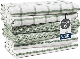 LANE LINEN Cotton Kitchen Towels Set, 6-Pack – Absorbent, Quick-Drying Dish Towels, 18" x 28", Premium Hand and Tea Towels - Olive