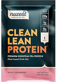Nuzest - Pea Protein Powder - Clean Lean Protein, Premium Vegan Plant Based Protein Powder, Dairy Free, Gluten Free, GMO Free, Naturally Sweetened Protein Shake, Wild Strawberry, 1 Serving, 0.9 oz
