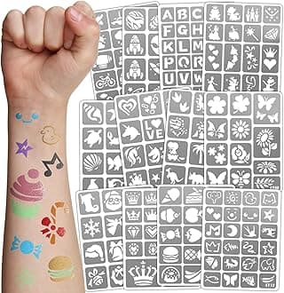 183 PCS Face Paint Stencils for Kids, Boys Girls Face Stencils Temporary Tattoo Stencils, Glitter Tattoo Stencil Stickers for Kid School Show Birthdays New Years Party, Face Paint Stencils Reusable