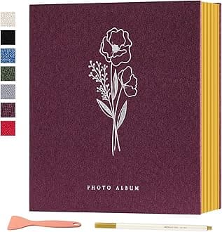 Lanpn Self Adhesive Photo Album Scrapbook 40 Pages, Linen Photos Albums DIY Sticky Magnetic Pages holds 4X6 7x5 A5 Picture for Family Wedding Birthday (Small-20 Sheets/40 Pages, Purple)