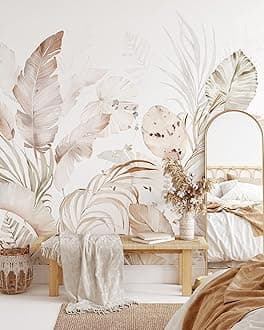 Beige Tropical Wallpaper | Removable Self Adhesive Watercolor Wallpaper | Tropical Peel and Stick Wallpaper (1 roll 24" W x 120" H)