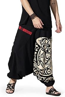 Printed Harem Pants for Men's Cotton Hippie Style Baggy Boho Yoga Pajama Pant with Pocket