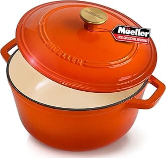 MÜELLERHOME 6 Quart Enameled Cast Iron Pot Dutch Oven, Heavy-Duty Oven-Safe up to 500° F, & Across All Cooktops, Casserole Dishes for Ovens, Bread Pan with Lid and Knob, Cast Iron Cookware, Orange