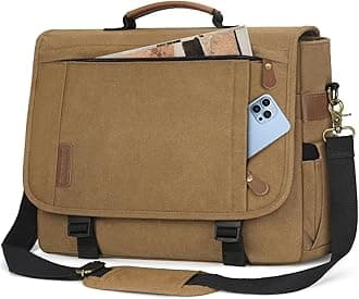 RAINSMORE Messenger Bag for Men 17-17.3 Inch Laptop Bag Water-resistant Canvas Computer Shoulder Bag Office Work Briefcase Large Casual Satchel Bags for Men Bookbag for College, Khaki
