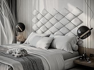 Upholstered Decorative Wall Panels Velvet Headboard Padding | Cushioned Planks | Padded Decor Collision Avoidance | Acoustic Soundproofing Treatment | (White, 2x Rhombus (25x43cm))