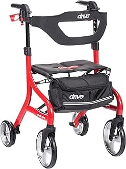 Nitro Sprint Foldable Rollator Walker with Seat - Lightweight Support - Large Wheels - Compact Folding Design - Adjustable Comfort - Tall Size - Red