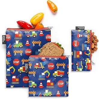 Simple Modern Reusable Snack Bags for Kids | Food Safe, BPA Free, Phthalate Free, Polyester Refillable Sandwich Bag | Ellie Collection | 3 pack | Under Construction