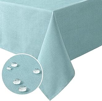 H.VERSAILTEX Linen Textured Table Cloths 60 x 60 Inch Premium Solid Tablecloth Spill-Proof Waterproof Table Cover for Dining Buffet Feature Extra Soft and Thick Fabric Wrinkle Free, Aqua
